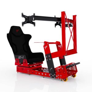 GT1 - Bastidor con butaca, corredera, ruedas y soporte integrado de tres pantallas